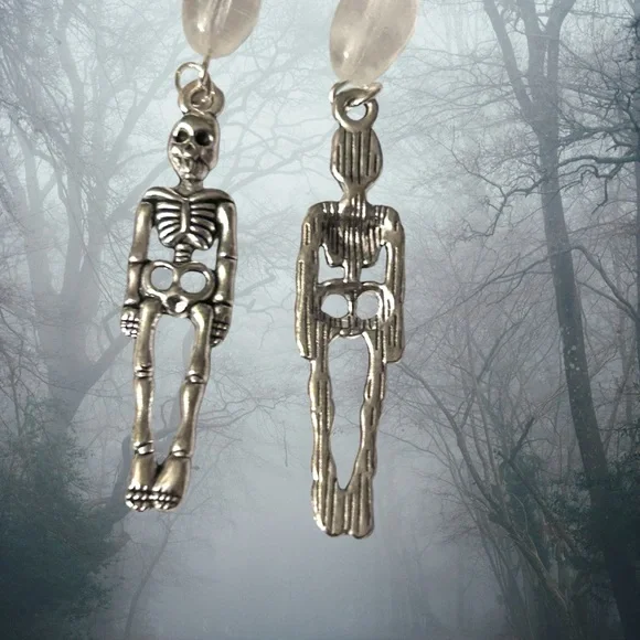 Hand Crafted Skeleton Earrings Glow Beads Long Duster Halloween Pierced - Picture 4 of 6
